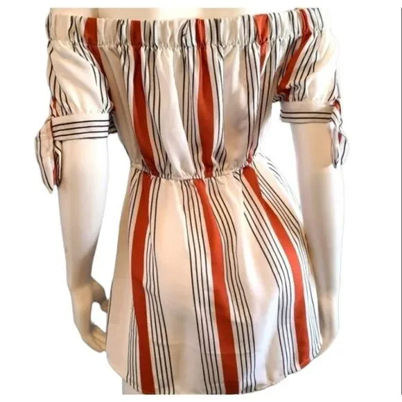 Indulge Striped Off Shoulder Dress M - Picture 6 of 7